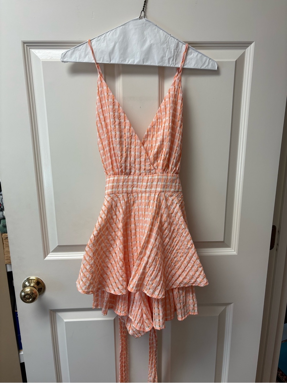 Orange and white checkered romper